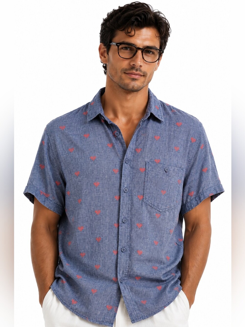 DC Comics Superman Chambray Logo Print Button Up Shirt Small
